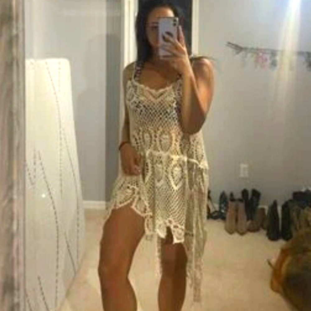 WAS $55! 5 STAR RATED! GUIPURE LACE COVER UP APRICOT CREAM TAN ONE SIZE BOHO